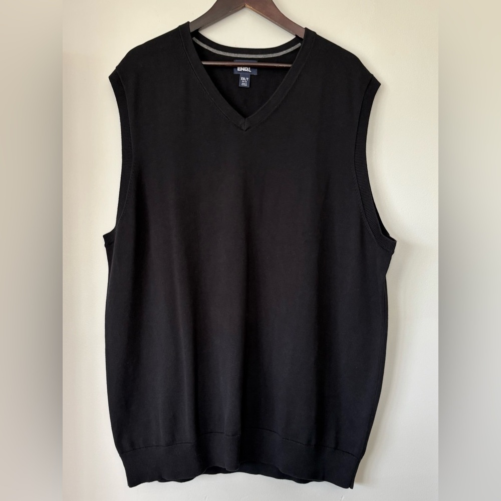 Lands End Black Men’s Sweater Vest V Neck Grandpa Preppy Cotton Size XXL/T Tall